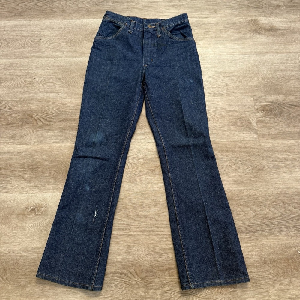 Vintage 70s USA Made Wrangler Dark Denim Jeans Cowboy Wide Leg ACTUAL SZ 28x30